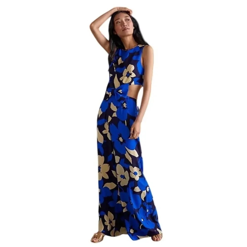 Anthropologie Corey Lynn Calter CutOut Jumpsuit Size XS Blue Floral Wide Leg NWT